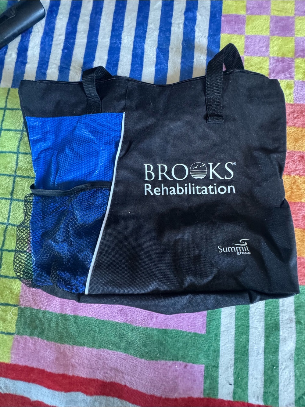 Brooks Black and Blue Mesh Pocket Tote